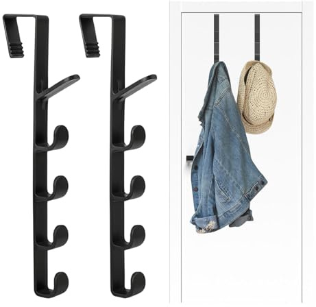 TAGMEIU 2 Pcs Over Door Hanger, Black Over Door Hook, Plastic Overdoor Hook Hanger for Bedroom, Clothes, Towel, Hats, Bags