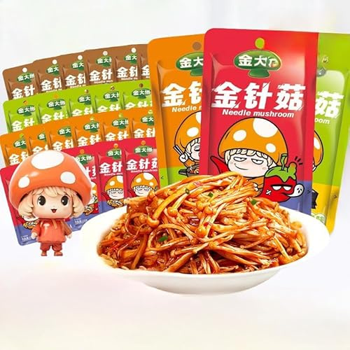Spicy red oil flammulina velutipes, instant crispy pickled enoki mushroom 15g/pack, spicy flavor pickled vegetables, barbecue flavored mushroom, delicious kimchi, side dish, Chinese latiao (60 packs)