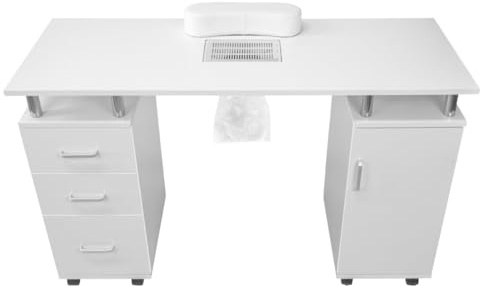 Table de Manucure Professionnelle en MDF & Aspirateur à Poussières 6W 220-240V Roulettes pour Salon Esthétique de Beauté Bar à Ongles Vernis 120 x 45cm Rangement [Coussin Repose-Mains INCLUS]