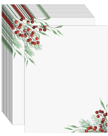 Weihnachtsbriefpapier - 50 Blatt mit Bordüren-Motiv | Festliches Schreibpapier für Briefe, Notizen, Hochzeitskarten, Einladungen, Grußkarten, kreatives und weihnachtliches Basteln