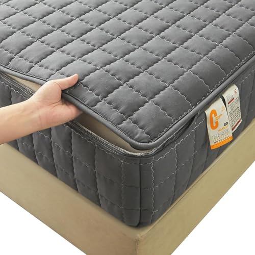 Fodera Materasso Matrimoniale Con Cerniera Copri Proteggi Materasso Imbottito 80x190/200 Personalizzabile Coprimaterasso Sacco Trapuntato Singolo Lavabile Lenzuolo(Grigio scuro,200X200+25cm)
