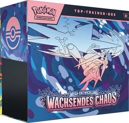 Pokémon-Sammelkartenspiel: Top-Trainer-Box Mega-Entwicklung – Wachsendes Chaos (1 Vollbild-Promokarte, 9 Boosterpacks & Premium-Zubehör)