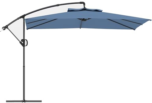 Outsunny Parasol déporté carré 3 x 3 m, parasol de jardin extérieur avec manivelle, base croisée, inclinable et rotation à 360°, toile polyester 180 g/m², protection UV UPF50+