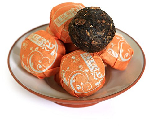 GOARTEA Puerh Tea Cake 20Pcs / 4.58oz 2015 Year - Ripe/Shu Chinese Pu erh Tea - Orange Peel Citrus Flavored - Yunnan Puer Pu'er - Mini Tuocha