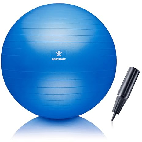BODYMATE Gymnastikball Sitzball Trainingsball mit GRATIS E-Book inkl. Luft-Pumpe, Ball für Fitness, Yoga, Gymnastik, Core Training, für starken Rücken als Büro-Stuhl