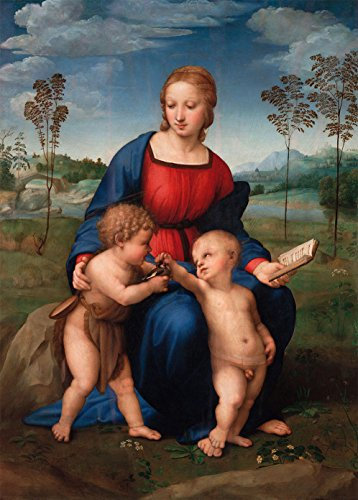 LuxHomeDecor Quadro Stampa su Pannello in Legno MDF Raffaello Madonna del cardellino Misura 40x30 CM Bordo Noce