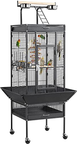 Yaheetech Jaula para Pájaros Jaula Metal Grande 65,5 x 65,5 x 156 cm Negro