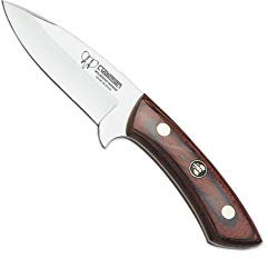 Cudeman Cuchillo 135-R hoja de acero inoxidable ACX-380 de 8,5 cm empuñadura de estamina roja de 9,5 cm para caza, pesca, supervivencia y bushcraft + Portabotellas regalo