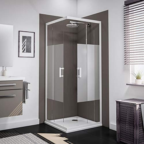 Schulte paroi de douche accès d’angle droit 90 x 90 x 190 cm, profilé blanc, portes coulissantes, verre de sécurité 5 mm décor décent, partiellement encadré, largeur d'accès 55 cm, réglage 88.5-90.0