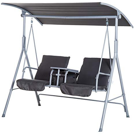 Outsunny 2 Seater Garden Swing Chair Patio Swing Seat Tilting Canopy Grey