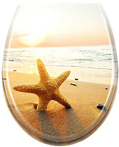 LZQ WC Sitz Toilettendeckel mit Absenkautomatik Toilettensitz Universal Größe Toilettensitz aus Hartplastik Antibakteriell Klodeckel aus Duroplast Seestern