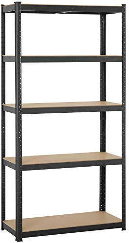 Yaheetech 180x90x40cm Etagère de Rangement Metallique sans Boulon Étagère Atelier Garage Cuisine Metal 5 Niveaux Réglable Charge 175 kg par Niveau Embout Plastique de Pied Noir
