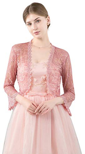Central Chic Spetsbolero för kvinnor, cardigan med öppen framsida för bröllop, brudar, brudtärnor, aftonklänningar, S–M, Rosa (Dusky Pink), en storlek