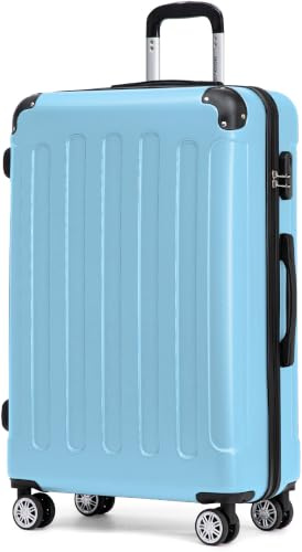 BEIBYE Hartschalenkoffer XL 76 cm – großer Reisekoffer für Familienreisen, leicht, robust, ABS, 360° Doppelrollen, Zahlenschloss, Glacial Blue