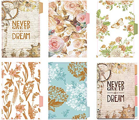 BLUGUL Gold Stamping A6 Register, 6-Loch Registerblätter, für Notizbuch/Reisetagebuch Journal/Planer, 10pcs Flower A6