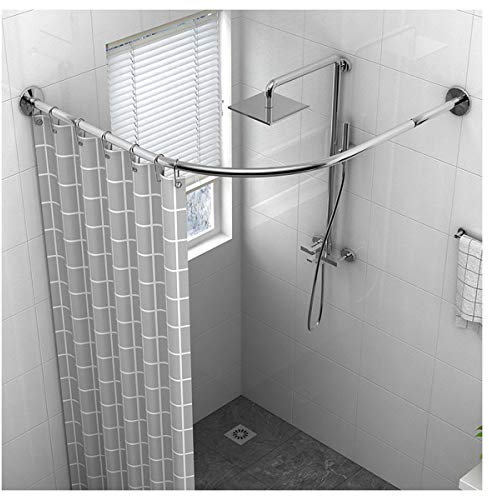 Duschstange Badezimmer Ecke, Teleskop Duschvorhangstangen mit Duschvorhang, L Form Edelstahl Duschvorhangstange, Gebogene Bad-Vorhangstange für Bad, Bekleidungsgeschäft 90 to 130 cm × 90 to 130 cm