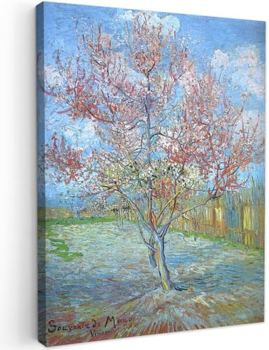 MuchoWow© Leinwand Bilder, Einzigartige Wanddeko mit Rahmen, Der rosa | 60x80 cm - Pfirsichbaum - Vincent van Gogh, Wandbilder Wohnzimmer, Deko Schlafzimmer