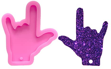 Shiny Glossy I Love You in Sign Language Hand Shape Silicone Molds for DIY Craft Keychain Polymer Clay Mold Epoxy Pendant Resin Crafting Making Cake Decoration Fondant Mould