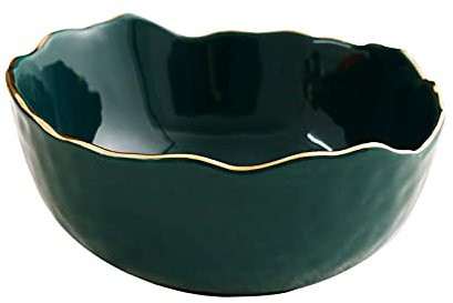 Kreative Schüssel Salatschüssel Aus Porzellan Grün Mit Goldenen Rändern Unregelmäßiges Design Für Salatschale, Müslischale, Suppenschale, Rührschale, Servierschale,5 inches