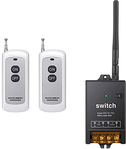 dstfuy Interruttore telecomando, relè DC 12V/24V/48V/72V/40A, interruttore RF wireless con portata 984 ft, interruttore remoto per allarmi antifurto, porta Lind con rulli, barriere per cancelli.