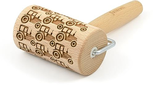 Folkroll Teigrolle Traktor, Mini, 9.5 cm, Nudelholz, Prägerolle, Muster, Motiv, Rolle, Buchenholz, 332900