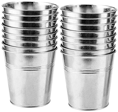 HEIHAK 16 Pack Galvanized Metal Bucket, Round Galvanized Planter, Plant Flower Pot Galvanized Tin Bucket Container for Party, Wedding, Decorations, Gardens, Patios, 4.72 x 4.72 x 3.54 Inch