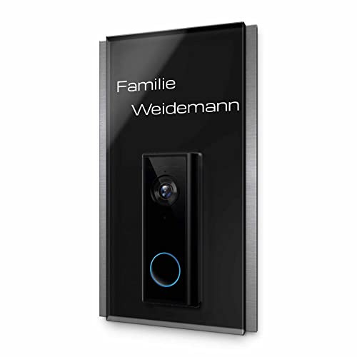 Edles Namensschild für Eufy Video Doorbell 2K mit Akku o. Kabelgebunden - personalisiertes Türschild aus Edelstahl & Acrylglas | Videotürklingel Funk Video Klingel - Funkklingel Zubehör 16x28 cm