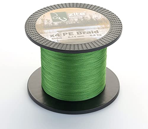 Zite Fishing Angelschnur Geflochten 4-Fach – Braided Line 4X PE 550m Spule | 0,14-0,30mm Angelsehne Geflechtschnur Grün