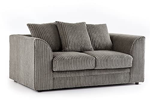 New Luxor Grey 2 Seater Soft Jumbo Cord Sofa | Soft 2 Seater Luxury Jumbo Cord Settee