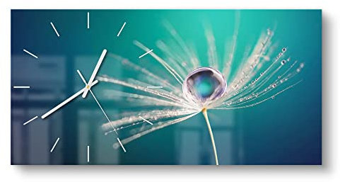 DEQORI Glasuhr | vertikal 60x30 cm | Motiv Inszenierte Wasserperle | große XXL Design Uhr aus Glas | leise Wanduhr für Wohnzimmer & Küche | moderne Hingucker Uhr für die Wand