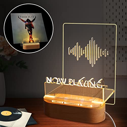Arcen AR Now Playing Vinyl-Schallplattenständer, Holz-Acryl-Schallplattenhalter, LP-Album-Display, Aufbewahrung mit warmweißen Lichtern, USB-betriebenes Vinyl-Schallplattenregal