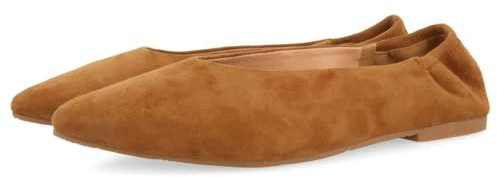 BAILARINAS DE PIEL COLOR CUERO CON PUNTA FINA Y TALÓN FRUNCIDO PARA MUJER