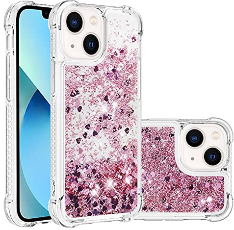 IMEIKONST Custodia Compatibile con iPhone 15 Plus, Brillantini Glitter Colore Sabbie Mobili Cover Trasparente Rigida Silicone Bumper Case Custodie per iPhone 15 Plus. Love Rose YBW