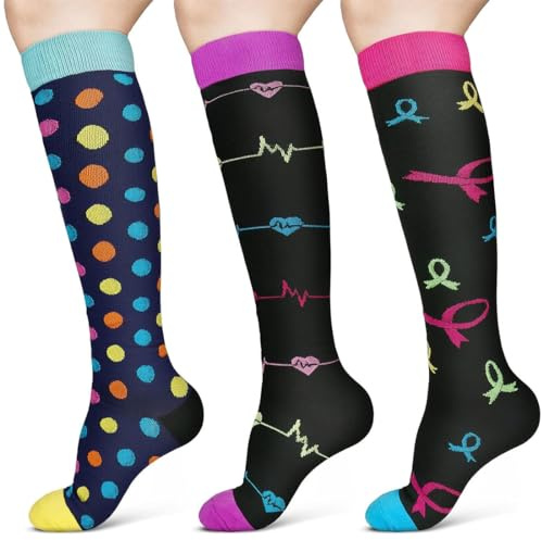 PSOWQ 3 Paia Calze a Compressione per Donne e Uomo, 15-24 mmHg Calze a Compressione Graduata, Sport Calzini a Compressione per Sportive, Corsa, Giri in Bici, Gravidanza, Viaggi in Aereo - 3 Colori