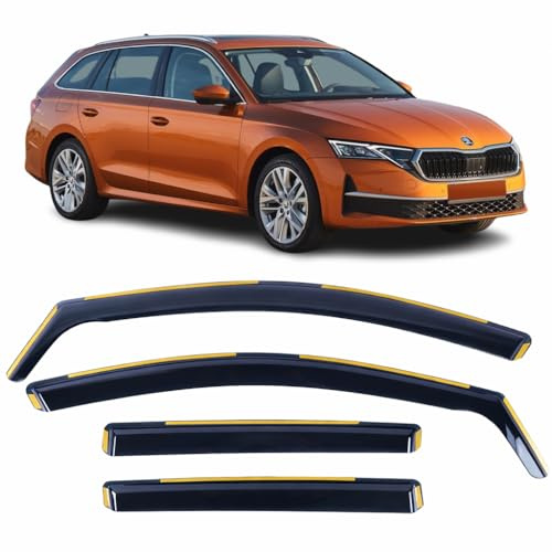 Set mit 4 Windabweisern für Skoda Octavia Kombi 2021 2022 2023 2024 2025 2026 In-K-Acryl-Seitenfenstervisiere, rauchgetönte Sonnen- und Regenschutz, Reflektoren, passend für Skoda Octavia Kombi.