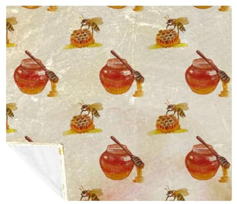 VAPOKF Honey Jar and Bees Soft Cozy Throw Blanket for Adult and Kids, Lightweight Microfiber Fleece Blanket for Couch Bed Sofa Travel, 59x51