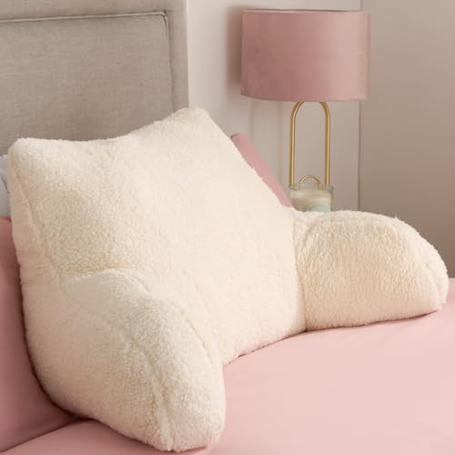 OHS Cream Reading Pillow for Adults Teddy, Super Soft Cosy Back Support Pillow for Bed Teddy Fleece Armchair Pillow Snuggle, Reading Cushion for Relaxing