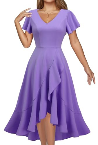 DRESSTELLS Cocktail Dress, Women's Formal Dreses for Wedding Guest, Fit Flare Tea Party 1950s Vintage Tea Length Evening Bridesmaid Spring Dress Lavender L