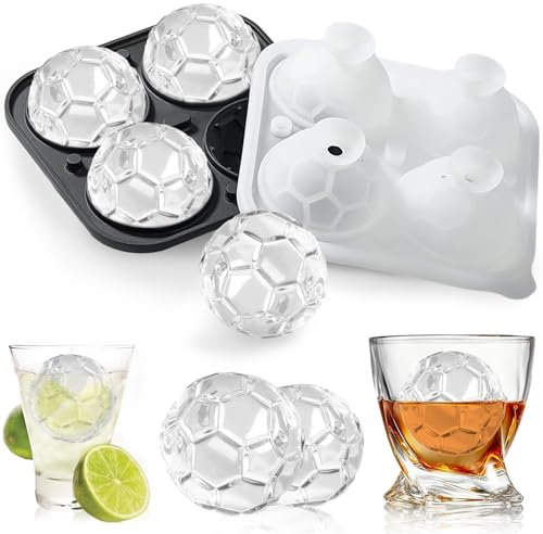 Cubitera de Silicona, Bandejas de Cubitos de Hielo con Tapa, Cubiteras para Hielo Grande, Molde para Bolas de Hielo, fútbol con bandeja de cubitos de hielo, Hielo para Cócteles, para Whisky, Cócteles