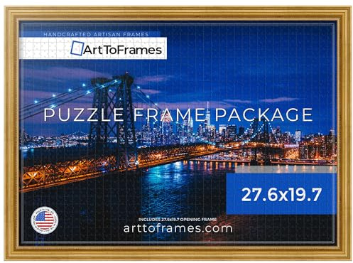 ArtToFrames 27.6x19.7 INCH/70x50 CM Gold Frame for 1000 Piece Puzzles.This 1.28 Inch Custom Wood Puzzle Frame is Gold - Comes with Economy Acrylic (Puzzle0066-81375-YGLD-27.6x19.7)