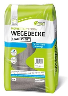 MOWESTAB TERRA Wegedecke Anthrazit 0-8 mm 25 kg enthält das pflanzlich-mineralische Bindemittel