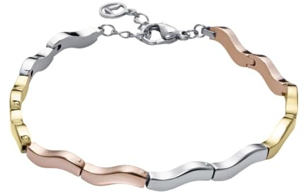 Viceroy Pulsera Air de Eslabones para Mujer de Acero Inoxidable en Tres Tonos - Diseño de Ondas en Dorado y Rosado - Ajustable