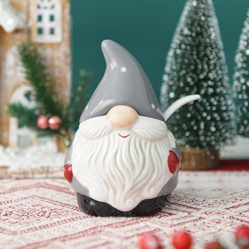 MayeBridge Bonito azucarero, salero de cerámica, tarro de almacenamiento de pimienta con tapa y cuchara, caja de condimentos (Papá Noel)