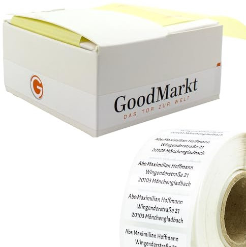 GoodMarkt 250 selbstklebende personalisierte Adressetiketten, 46x17 Wunschtext Namensaufkleber - Absender Etiketten für Briefe, Bücher, Schule, Büro -Adressaufkleber mit sticker selbst gestalten