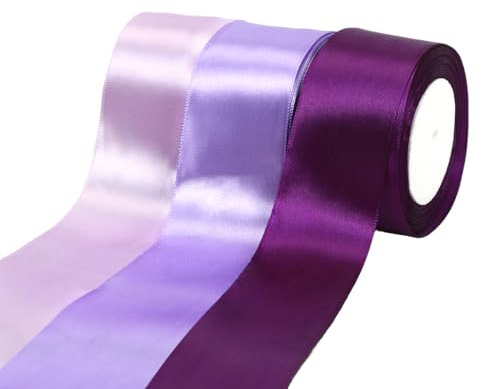 3 Colori Nastri Viola Tessuto, 50mm x 22m Nastro di Raso Largo, Viola Decorazione Nastro Regalo Grandi in Tessuto, Regalo Decorazione per Compleanno Matrimonio Battesimo