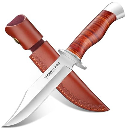 PURPLEBIRD Jagdmesser Feststehende Klinge Scharfes, Messer Outdoor Survival mit Lederscheide, D2 Stahl Gürtelmesser & Camping Messer Outdoor Geschenk für Jagd, Wandern und Angeln