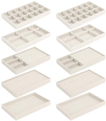 Govfrey 10 schmucktablett，Schmuck organizers schublade，Schmuckaufbewahrung schublade schmuckkästchen，ohrring ring ketten Armbänder jewelry organizer，Schmuckeinsatz für Schubladen,tapelbare samt