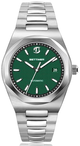 BETTIMER Orologio Automatico Meccanico Uomo di Precisione Movimento Automatico PT5000, Cassa 40mm in Acciaio Inossidabile 316L, Vetro Zaffiro, Resistente all'Acqua 100m (10ATM) - Verde