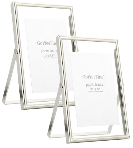 Silver Floating Frame 4x6 Set of 2 for photo 2x3'',3.5x5'', Metal Floating Frames 3.5x5'' Adjustable Tabletop/Shelf Photo Frame, Classy Gift Choice for Wedding, Thanksgiving, Christmas.