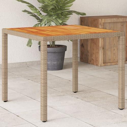 Sufrk Gartentisch Terrassentisch Wetterfest Lounge Tisch Outdoor BalkonhäNgetisch Beige 90x90x75 cm Poly Rattan Akazienholz